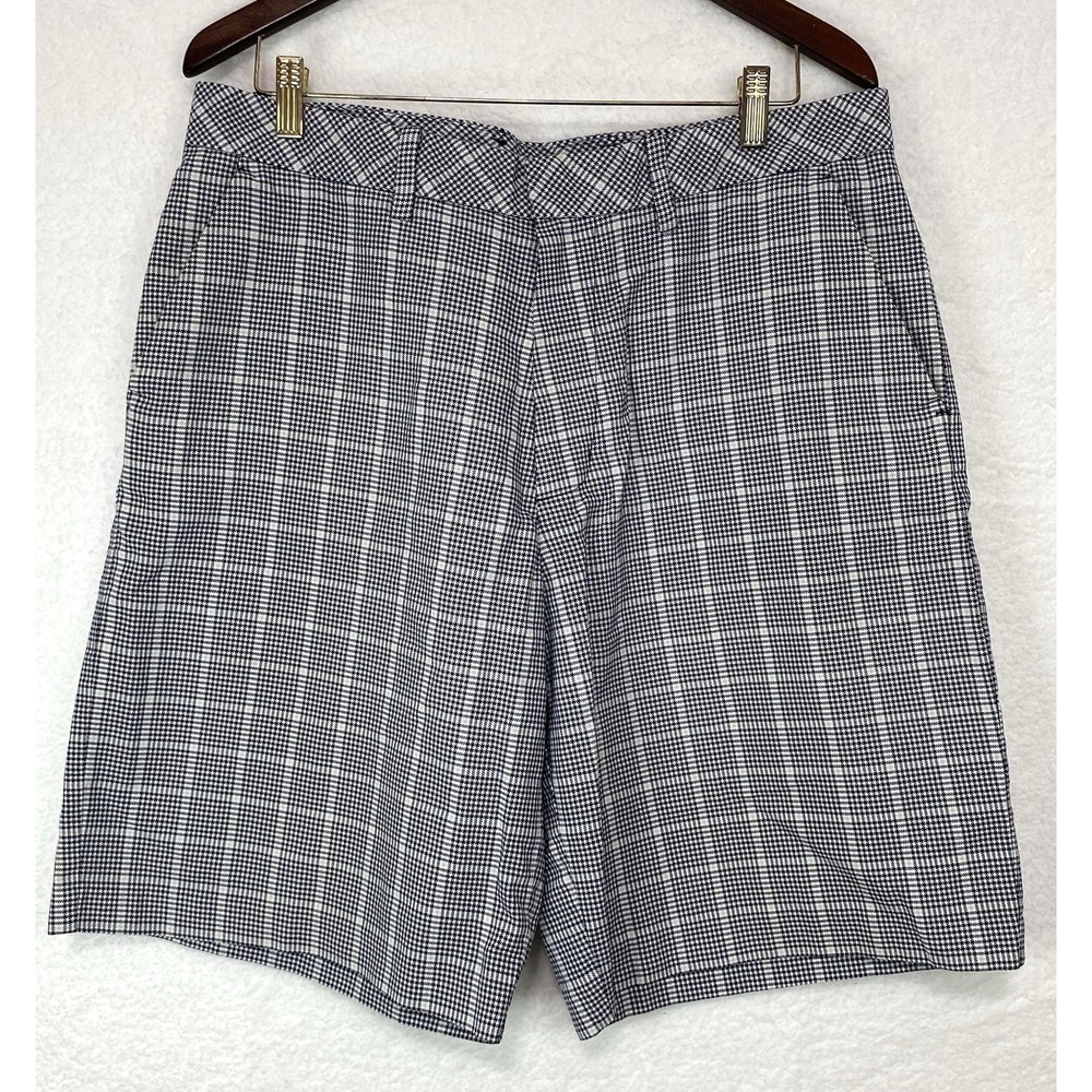 Ashworth EZ-Tech Men's Grey Flat Front‎ Shorts With Houndstooth Pattern Size 35w